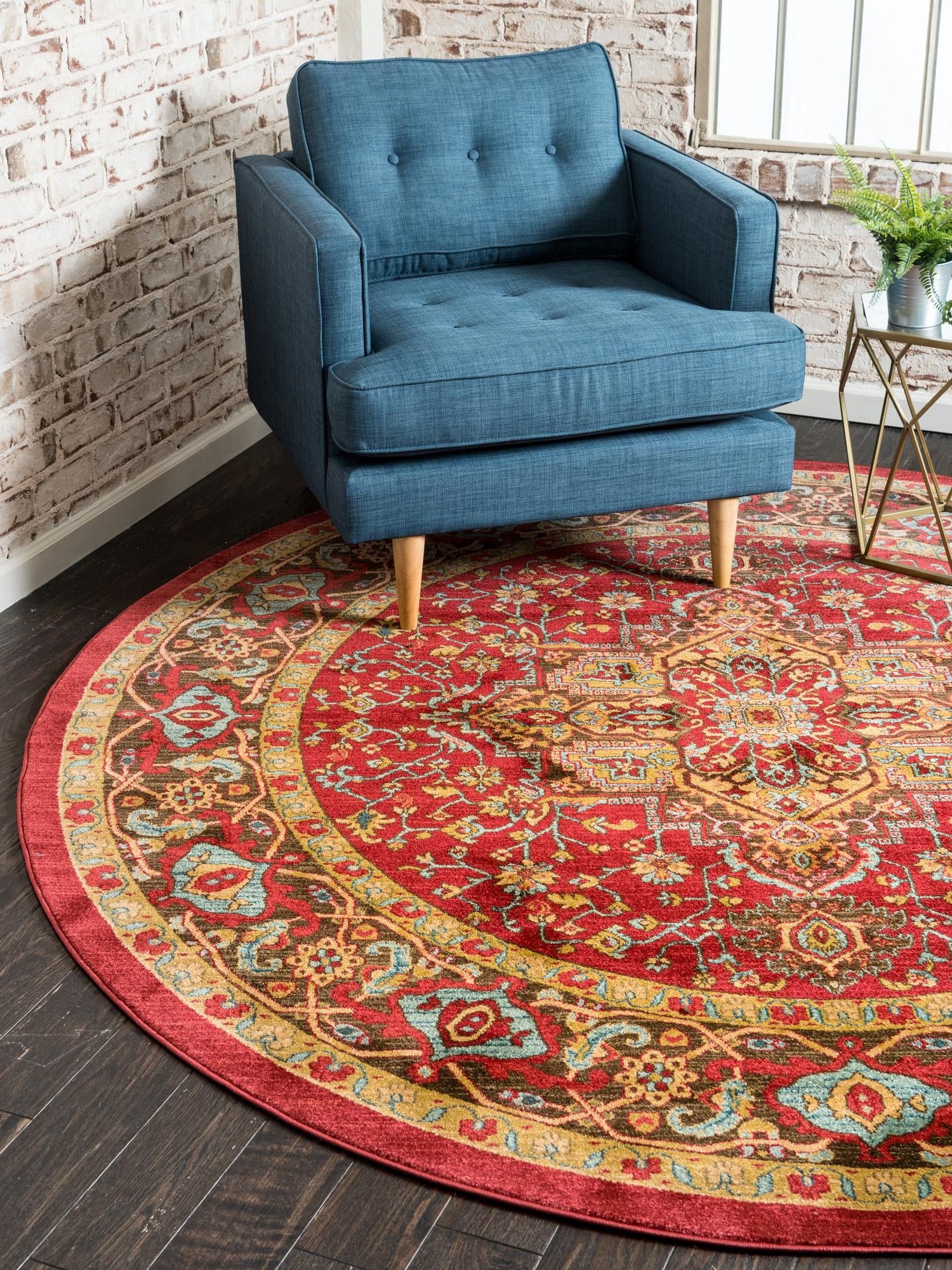 Red 6' 1 x 6' 1 Sahand Round Area Rug Affordable Easy Clean Traditional Design Durable Carpet for Home Interior Design Living Room Dining Office for Sale at Rug Engine