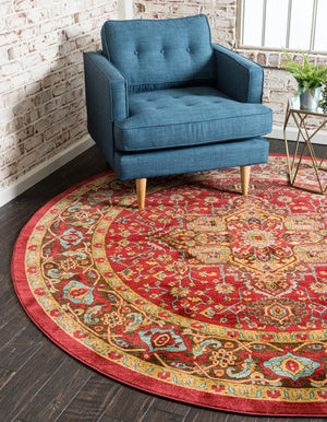 Red 6' 1 x 6' 1 Sahand Round Area Rug Affordable Easy Clean Traditional Design Durable Carpet for Home Interior Design Living Room Dining Office for Sale at Rug Engine