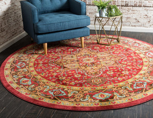 Red 6' 1 x 6' 1 Sahand Round Area Rug Affordable Easy Clean Traditional Design Durable Carpet for Home Interior Design Living Room Dining Office for Sale at Rug Engine