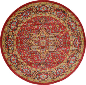 Red 8' x 8' Sahand Round Area Rug Affordable Easy Clean Traditional Design Durable Carpet for Home Interior Design Living Room Dining Office for Sale at Rug Engine