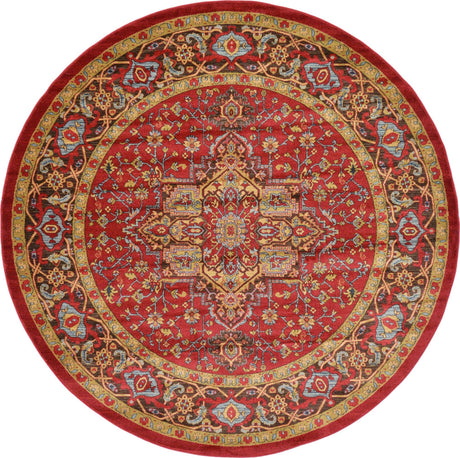 Red 8' x 8' Sahand Round Area Rug Affordable Easy Clean Traditional Design Durable Carpet for Home Interior Design Living Room Dining Office for Sale at Rug Engine