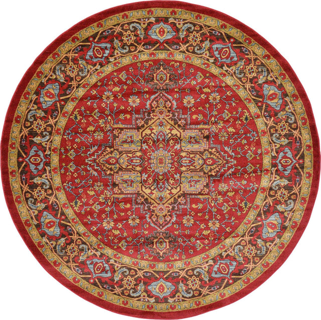 Red 8' x 8' Sahand Round Area Rug Affordable Easy Clean Traditional Design Durable Carpet for Home Interior Design Living Room Dining Office for Sale at Rug Engine