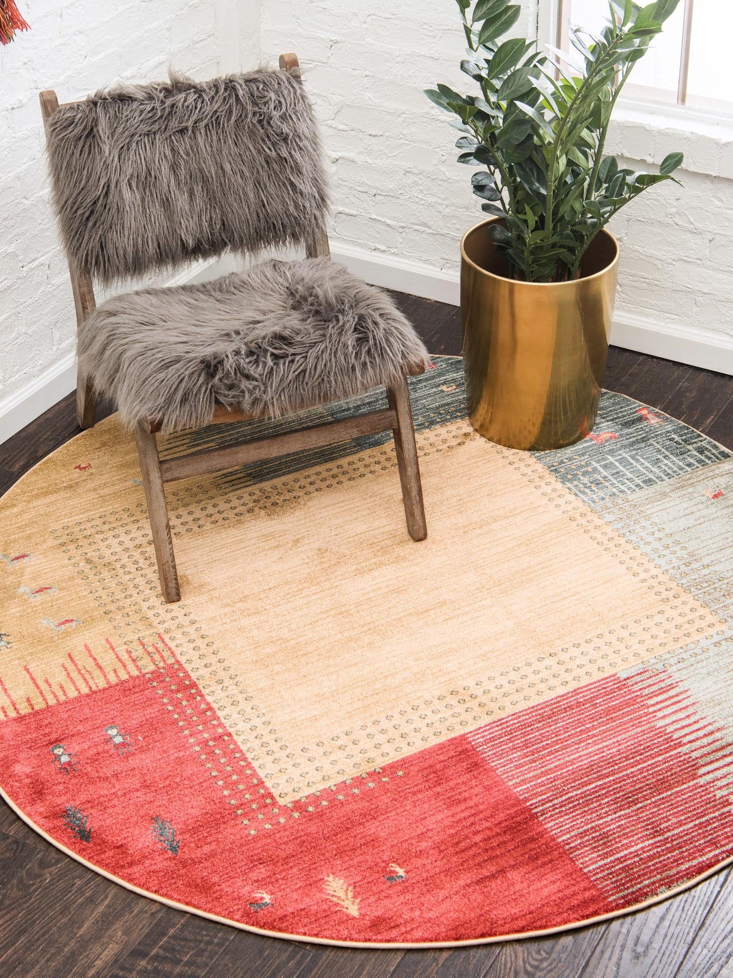 Tan 8' x 8' Fars Round Area Rug 100% Polypropylene Unique Traditional Carpet for Classical Living, Dining Room & Office Spaces for Sale at Rug Engine