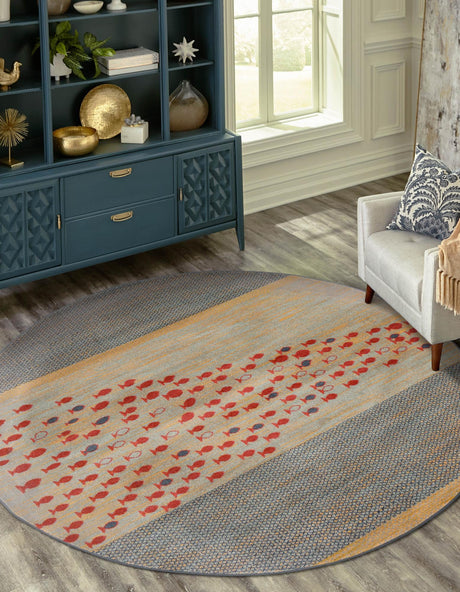 Blue 5' 1 x 5' 1 Fars Round Area Rug 100% Polypropylene Unique Traditional Carpet for Classical Living, Dining Room & Office Spaces for Sale at Rug Engine