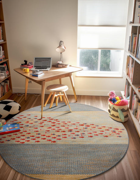 Blue 5' 1 x 5' 1 Fars Round Area Rug 100% Polypropylene Unique Traditional Carpet for Classical Living, Dining Room & Office Spaces for Sale at Rug Engine