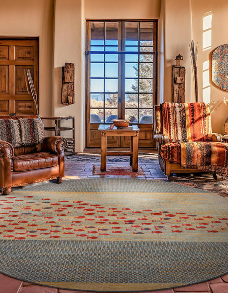 Blue 5' 1 x 5' 1 Fars Round Area Rug 100% Polypropylene Unique Traditional Carpet for Classical Living, Dining Room & Office Spaces for Sale at Rug Engine