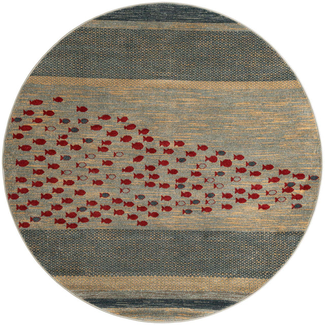 Blue 6' 1 x 6' 1 Fars Round Area Rug 100% Polypropylene Unique Traditional Carpet for Classical Living, Dining Room & Office Spaces for Sale at Rug Engine