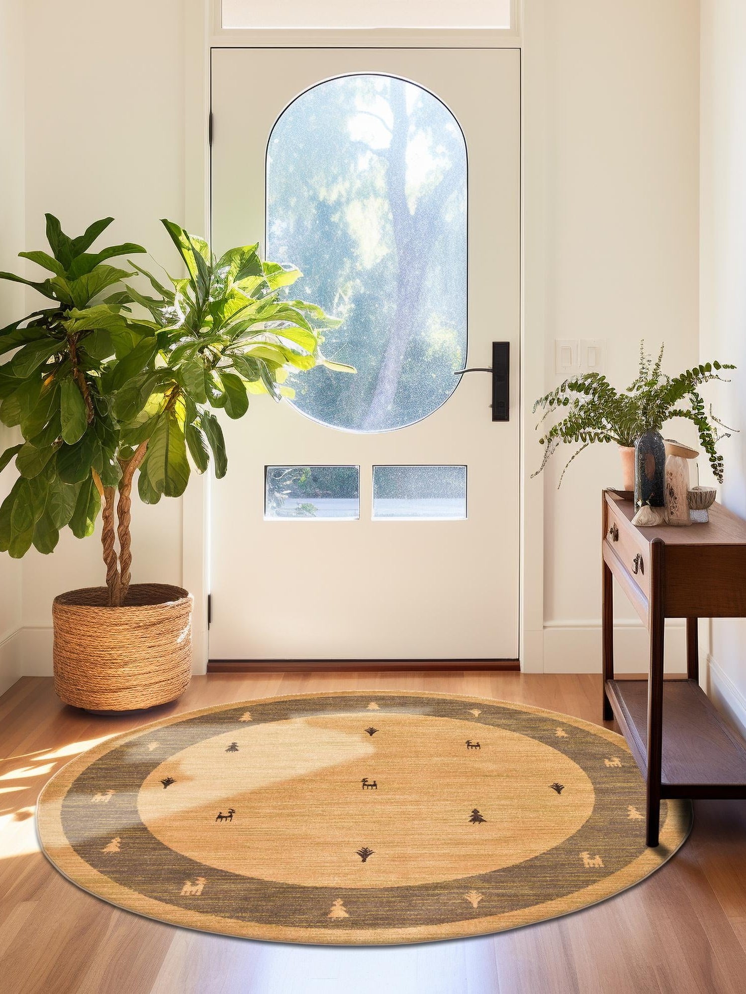 Tan 3' 1 x 3' 1 Fars Round Area Rug 100% Polypropylene Unique Traditional Carpet for Classical Living, Dining Room & Office Spaces for Sale at Rug Engine