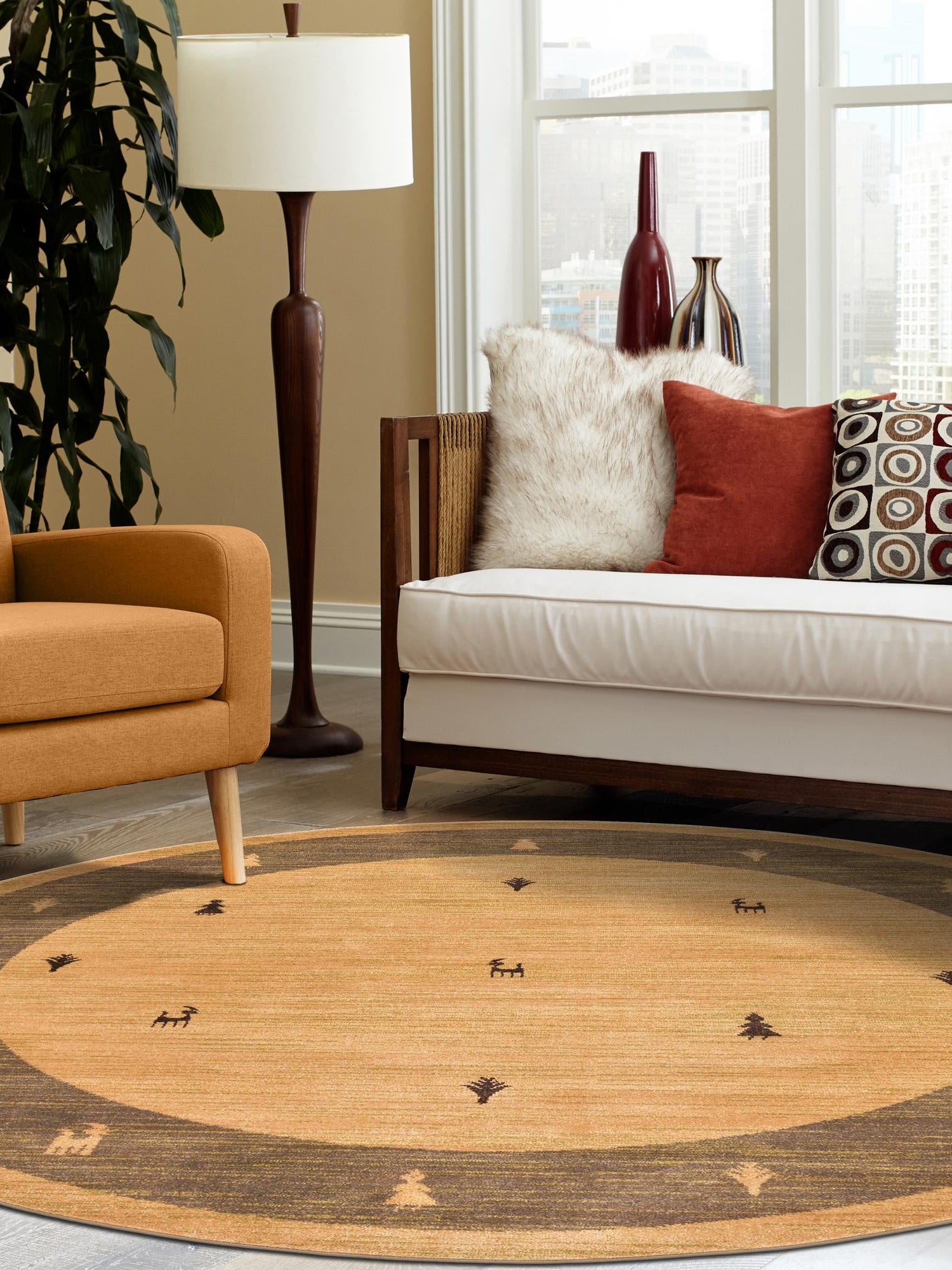 Tan 3' 1 x 3' 1 Fars Round Area Rug 100% Polypropylene Unique Traditional Carpet for Classical Living, Dining Room & Office Spaces for Sale at Rug Engine