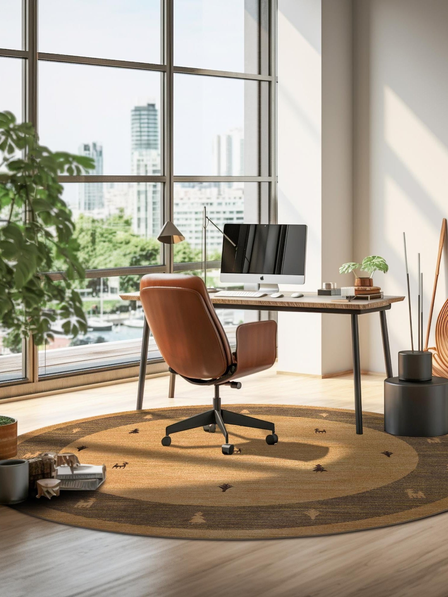 Tan 3' 1 x 3' 1 Fars Round Area Rug 100% Polypropylene Unique Traditional Carpet for Classical Living, Dining Room & Office Spaces for Sale at Rug Engine