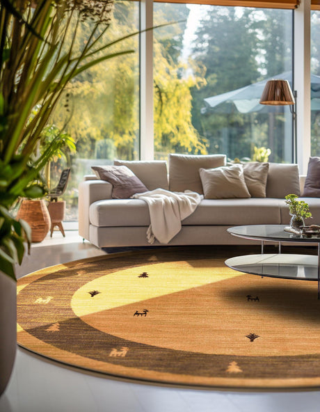 Tan 8' x 8' Fars Round Area Rug 100% Polypropylene Unique Traditional Carpet for Classical Living, Dining Room & Office Spaces for Sale at Rug Engine