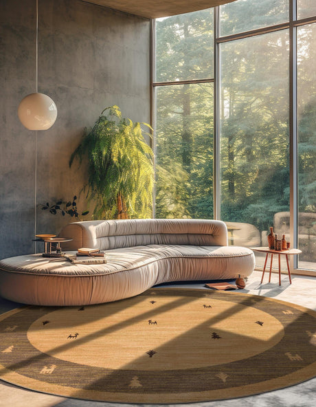 Tan 8' x 8' Fars Round Area Rug 100% Polypropylene Unique Traditional Carpet for Classical Living, Dining Room & Office Spaces for Sale at Rug Engine