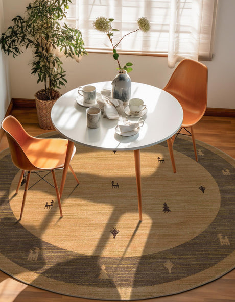 Tan 8' x 8' Fars Round Area Rug 100% Polypropylene Unique Traditional Carpet for Classical Living, Dining Room & Office Spaces for Sale at Rug Engine