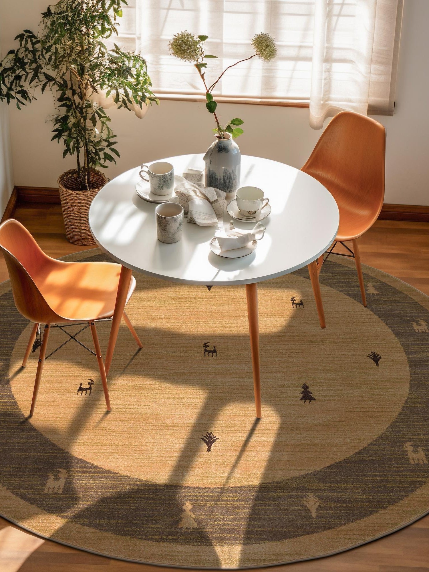 Tan 3' 1 x 3' 1 Fars Round Area Rug 100% Polypropylene Unique Traditional Carpet for Classical Living, Dining Room & Office Spaces for Sale at Rug Engine