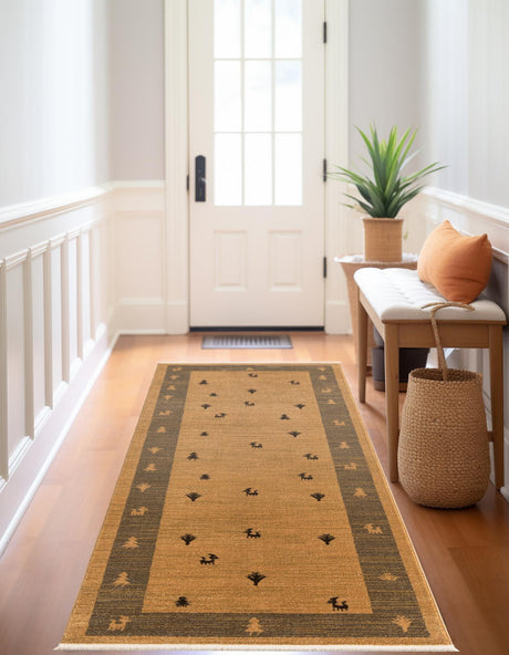 Tan 2' 7 x 10' Fars Runner Area Rug 100% Polypropylene Unique Traditional Carpet for Classical Living, Dining Room & Office Spaces for Sale at Rug Engine