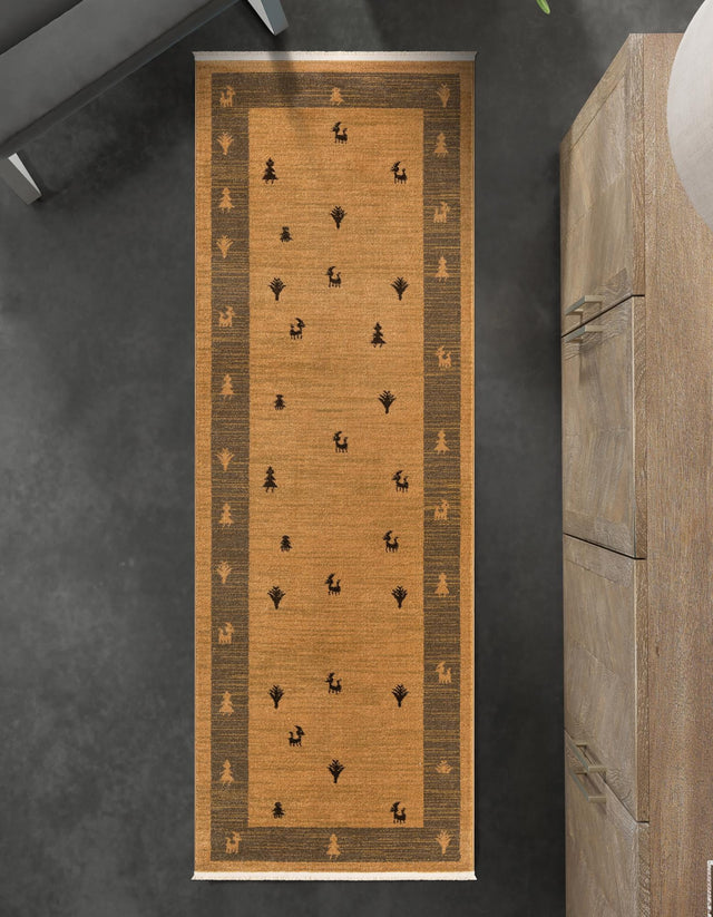 Tan 2' 7 x 10' Fars Runner Area Rug 100% Polypropylene Unique Traditional Carpet for Classical Living, Dining Room & Office Spaces for Sale at Rug Engine