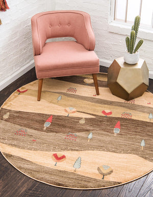 Tan 8' x 8' Fars Round Area Rug 100% Polypropylene Unique Traditional Carpet for Classical Living, Dining Room & Office Spaces for Sale at Rug Engine