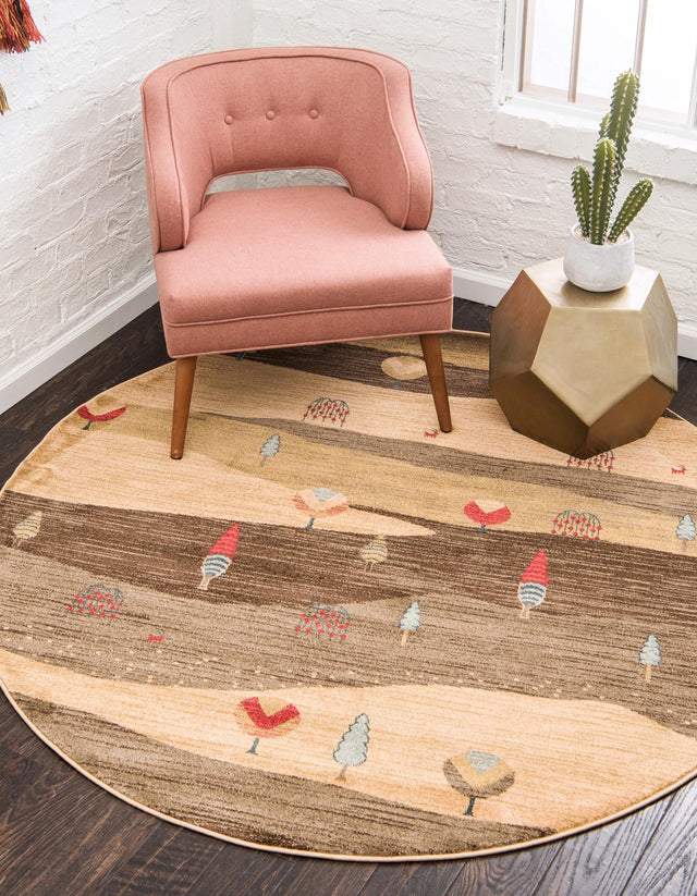 Tan 8' x 8' Fars Round Area Rug 100% Polypropylene Unique Traditional Carpet for Classical Living, Dining Room & Office Spaces for Sale at Rug Engine