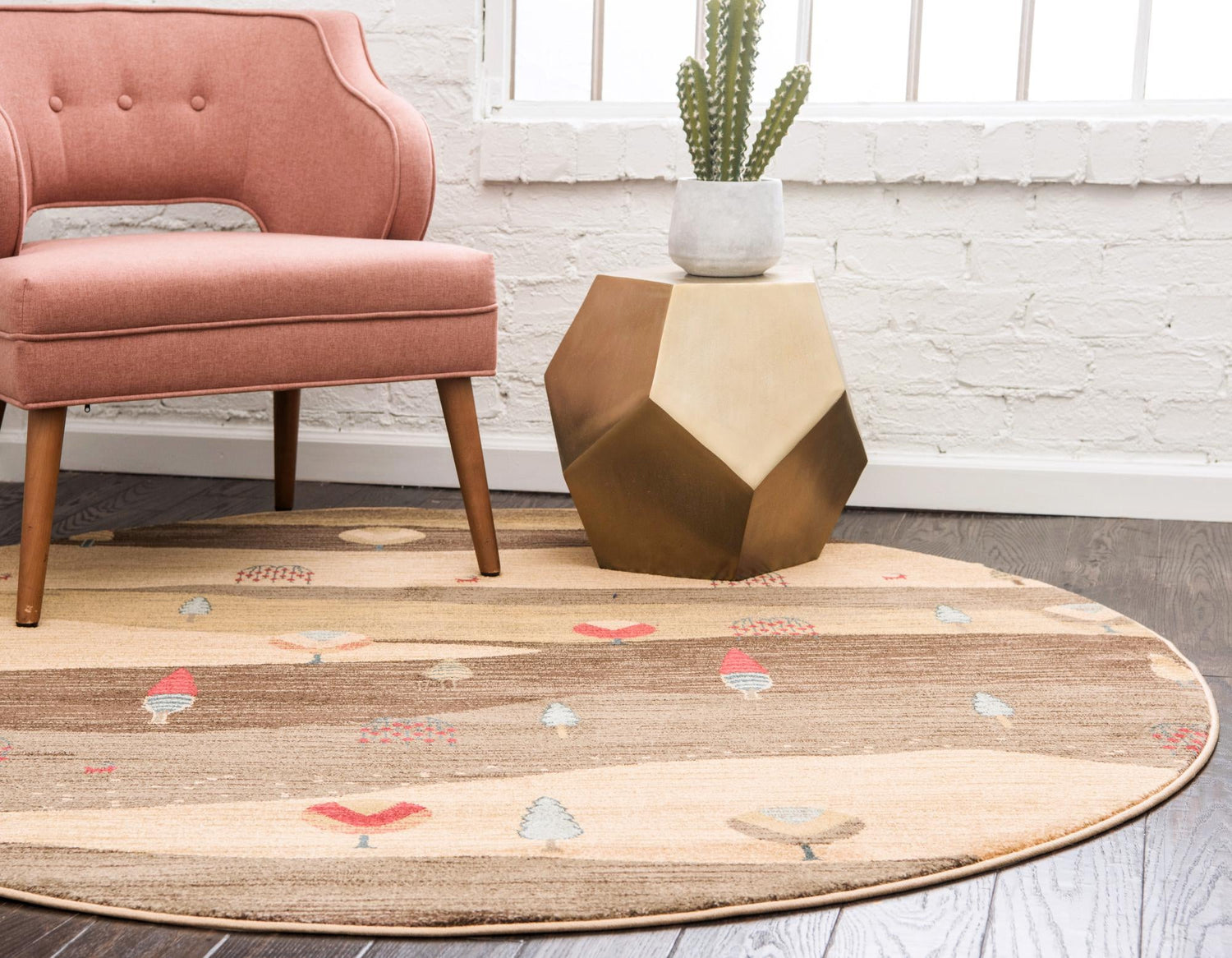 Tan 8' x 8' Fars Round Area Rug 100% Polypropylene Unique Traditional Carpet for Classical Living, Dining Room & Office Spaces for Sale at Rug Engine