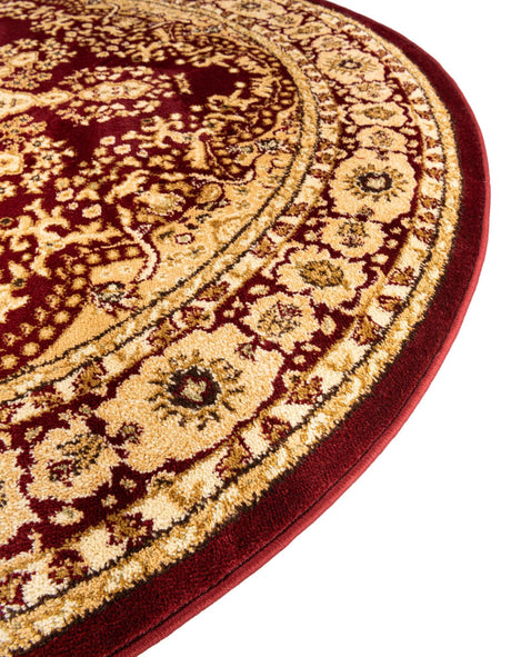 Red 7' 10 x 7' 10 Versailles Round Area Rug Classic Traditional Motif Indoor Carpet for Hallways, Dining Rooms, Bedrooms, Living Room, Office for Sale at Rug Engine