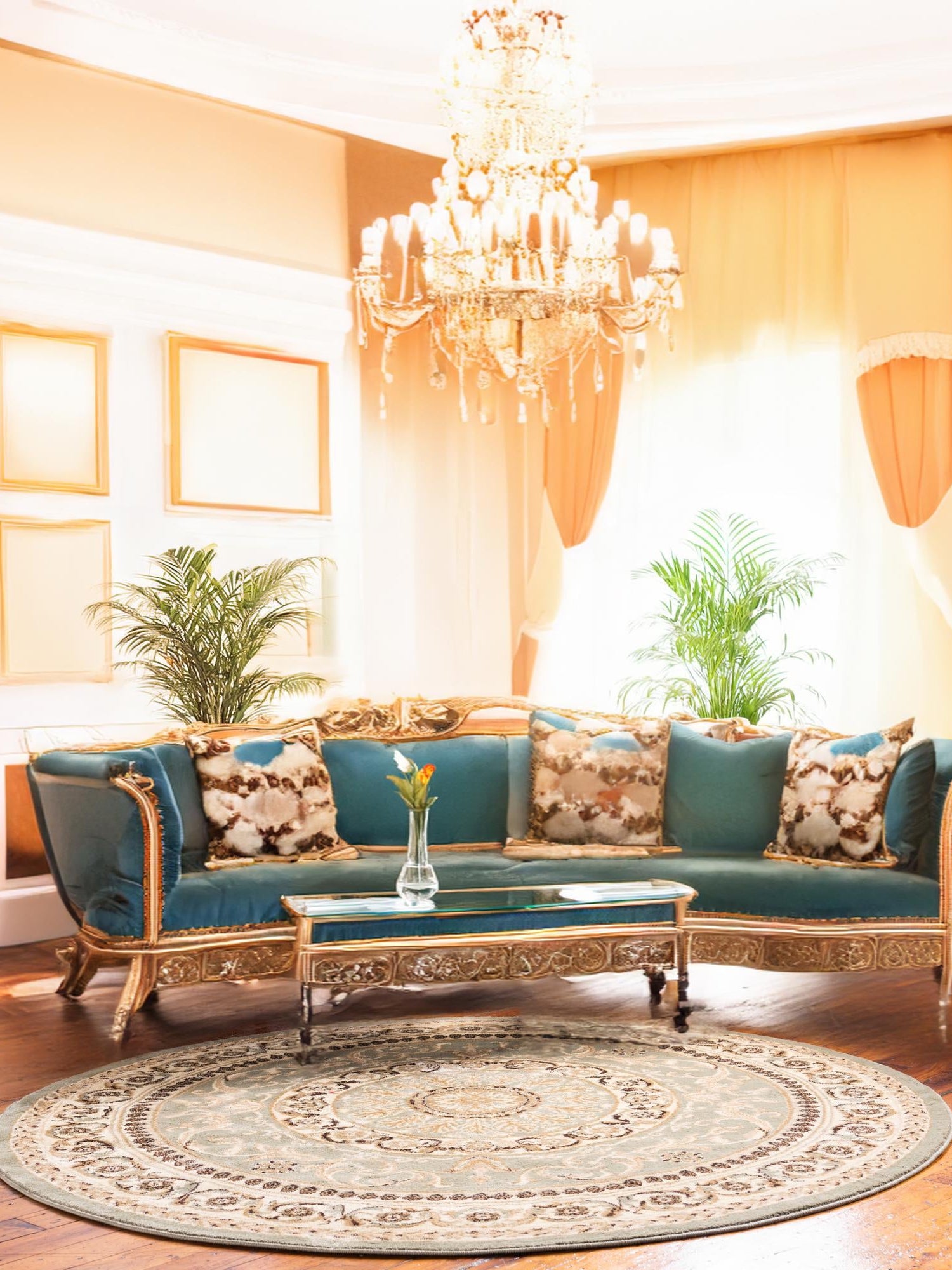 Light Green 7' 10 x 7' 10 Versailles Round Area Rug