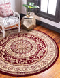 Red 7' 10 x 7' 10 Versailles Round Area Rug Classic Traditional Motif Indoor Carpet for Hallways, Dining Rooms, Bedrooms, Living Room, Office for Sale at Rug Engine