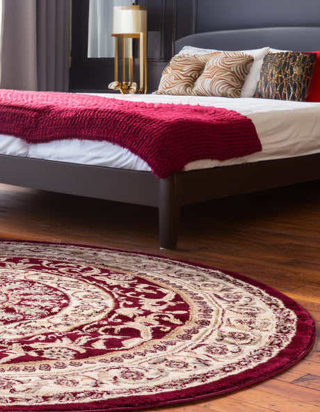 Red 6' 1 x 6' 1 Versailles Round Area Rug Classic Traditional Motif Indoor Carpet for Hallways, Dining Rooms, Bedrooms, Living Room, Office for Sale at Rug Engine