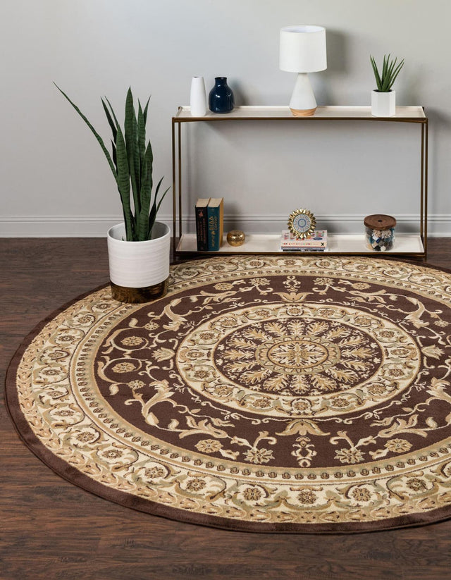 Brown 8' x 8' Versailles Round Rug