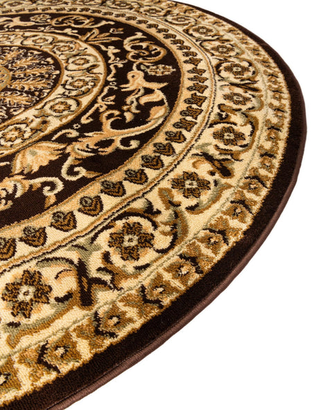 Brown 6' 1 x 6' 1 Versailles Round Area Rug Classic Traditional Motif Indoor Carpet for Hallways, Dining Rooms, Bedrooms, Living Room, Office for Sale at Rug Engine