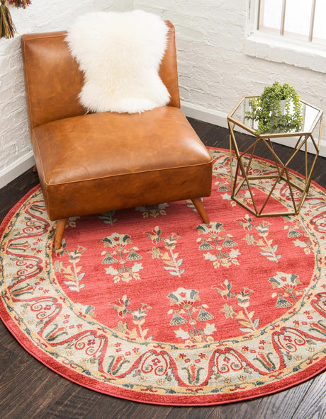 Red 6' 1 x 6' 1 Fars Round Area Rug 100% Polypropylene Unique Traditional Carpet for Classical Living, Dining Room & Office Spaces for Sale at Rug Engine
