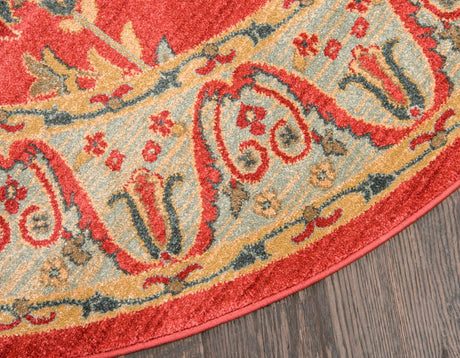 Red 6' 1 x 6' 1 Fars Round Area Rug 100% Polypropylene Unique Traditional Carpet for Classical Living, Dining Room & Office Spaces for Sale at Rug Engine