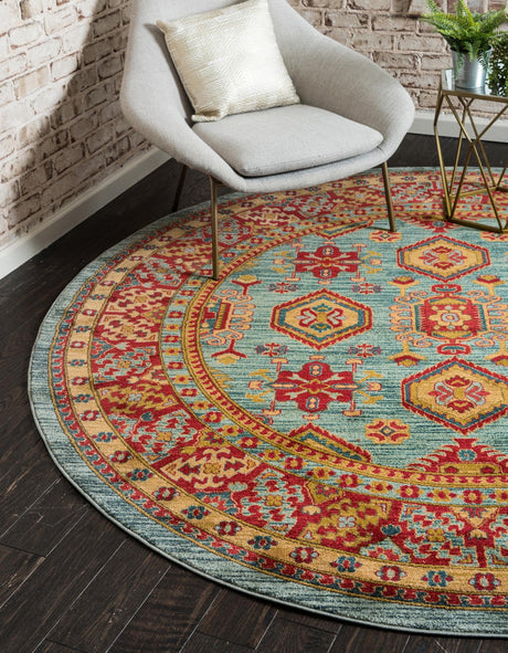 Light Blue 6' 1 x 6' 1 Sahand Round Area Rug Affordable Easy Clean Traditional Design Durable Carpet for Home Interior Design Living Room Dining Office for Sale at Rug Engine