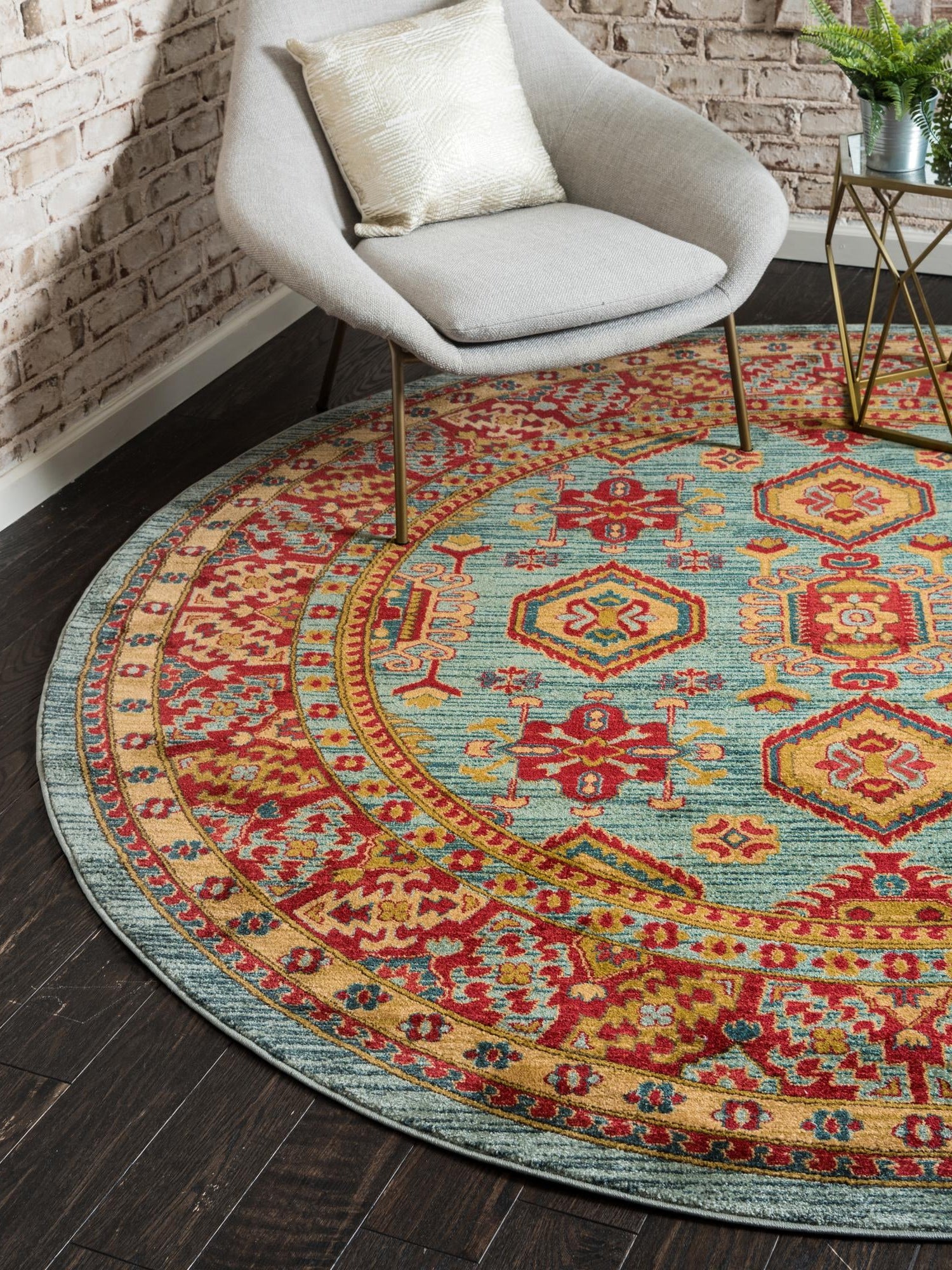 Light Blue 5' 1 x 5' 1 Sahand Round Area Rug Affordable Easy Clean Traditional Design Durable Carpet for Home Interior Design Living Room Dining Office for Sale at Rug Engine
