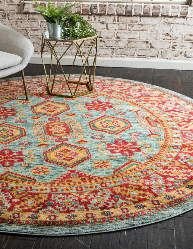 Light Blue 5' 1 x 5' 1 Sahand Round Area Rug Affordable Easy Clean Traditional Design Durable Carpet for Home Interior Design Living Room Dining Office for Sale at Rug Engine