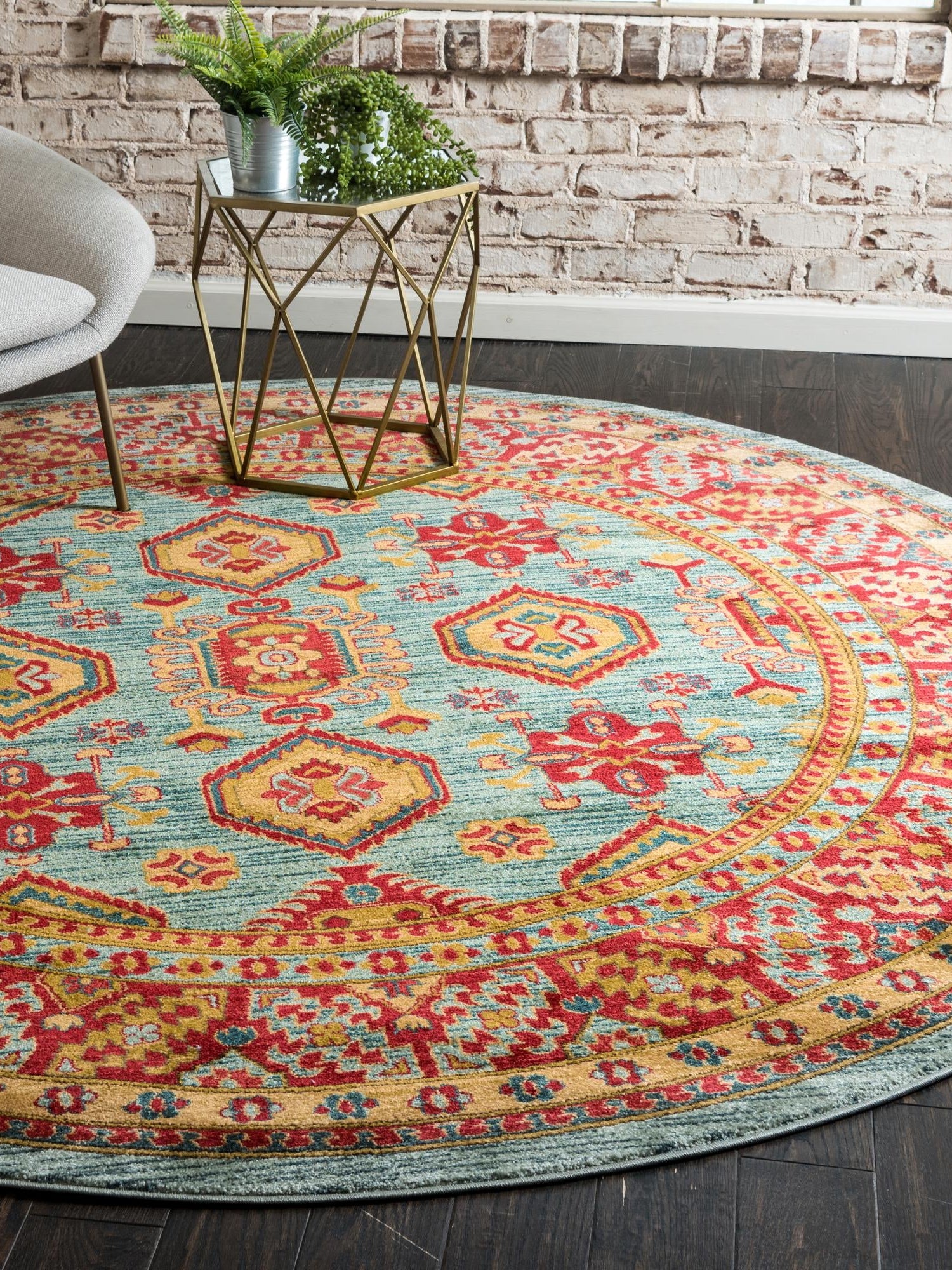 Light Blue 6' 1 x 6' 1 Sahand Round Area Rug Affordable Easy Clean Traditional Design Durable Carpet for Home Interior Design Living Room Dining Office for Sale at Rug Engine