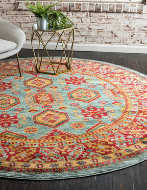 Light Blue 6' 1 x 6' 1 Sahand Round Area Rug Affordable Easy Clean Traditional Design Durable Carpet for Home Interior Design Living Room Dining Office for Sale at Rug Engine
