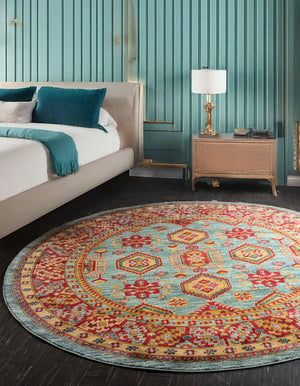 Light Blue 5' 1 x 5' 1 Sahand Round Area Rug Affordable Easy Clean Traditional Design Durable Carpet for Home Interior Design Living Room Dining Office for Sale at Rug Engine