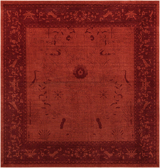 Rust Red 10' x 10' La Jolla Square Area Rug 100% Polypropylene Traditional Pattern Easy Clean Carpet for Living, Dining, Bedroom, Office for Sale at Rug Engine