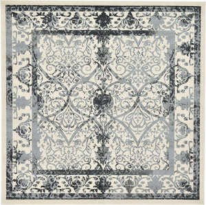 Ivory and Gray 10' x 10' La Jolla Square Area Rug 100% Polypropylene Traditional Pattern Easy Clean Carpet for Living, Dining, Bedroom, Office for Sale at Rug Engine