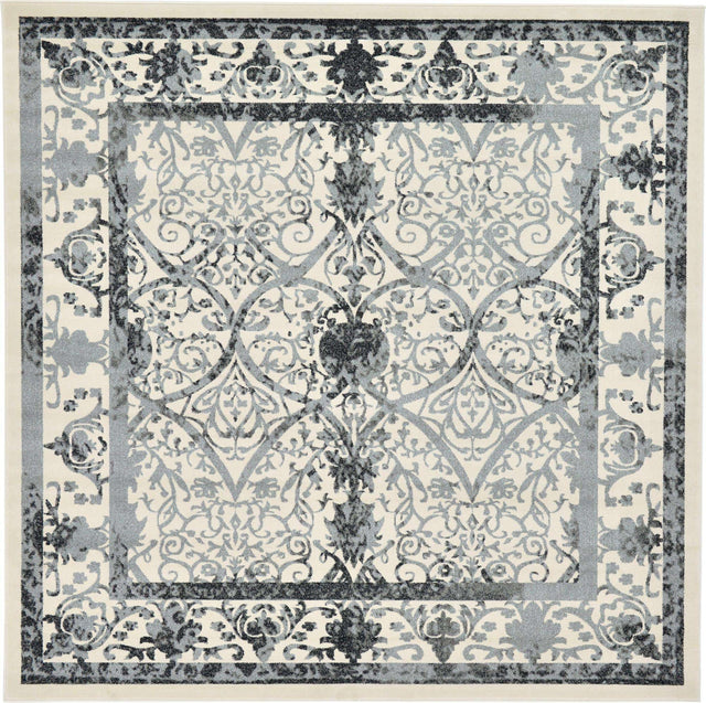 Ivory and Gray 10' x 10' La Jolla Square Area Rug 100% Polypropylene Traditional Pattern Easy Clean Carpet for Living, Dining, Bedroom, Office for Sale at Rug Engine