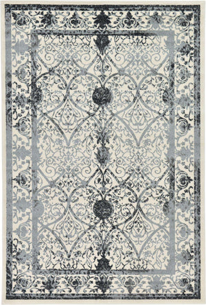 Ivory and Gray 6' 1 x 9' La Jolla Rectangle Area Rug 100% Polypropylene Traditional Pattern Easy Clean Carpet for Living, Dining, Bedroom, Office for Sale at Rug Engine
