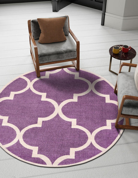 Purple 6' 1 x 6' 1 Trellis Round Area Rug