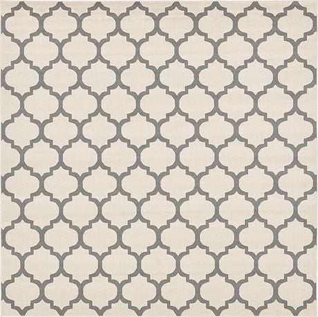 Beige and Gray 10' x 10' Trellis Square Area Rug