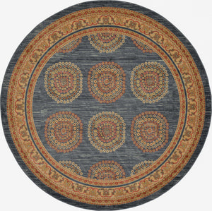 Blue 8' x 8' Fars Round Area Rug 100% Polypropylene Unique Traditional Carpet for Classical Living, Dining Room & Office Spaces for Sale at Rug Engine
