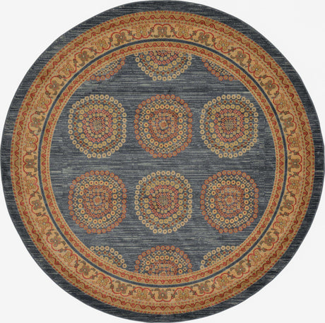 Blue 8' x 8' Fars Round Area Rug 100% Polypropylene Unique Traditional Carpet for Classical Living, Dining Room & Office Spaces for Sale at Rug Engine