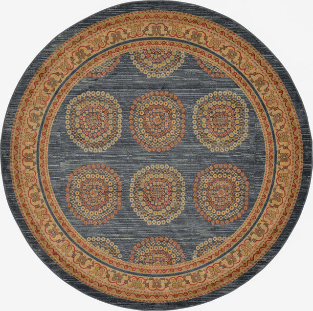 Blue 8' x 8' Fars Round Area Rug 100% Polypropylene Unique Traditional Carpet for Classical Living, Dining Room & Office Spaces for Sale at Rug Engine