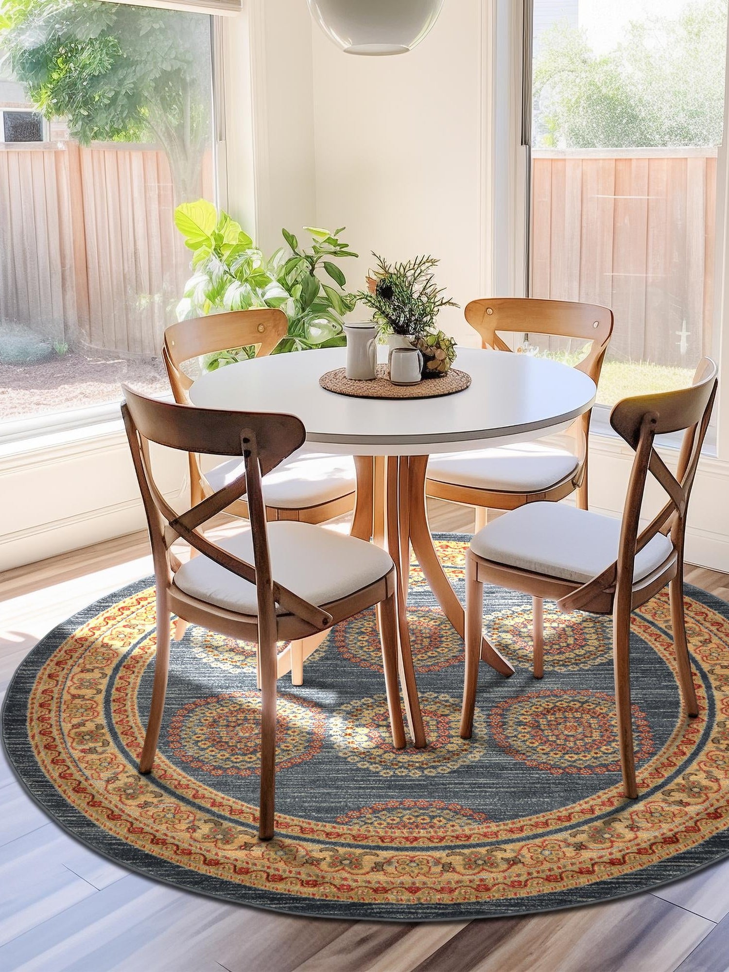 Blue 6' 1 x 6' 1 Fars Round Area Rug 100% Polypropylene Unique Traditional Carpet for Classical Living, Dining Room & Office Spaces for Sale at Rug Engine