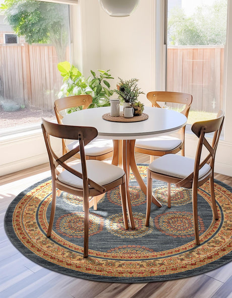 Blue 6' 1 x 6' 1 Fars Round Area Rug 100% Polypropylene Unique Traditional Carpet for Classical Living, Dining Room & Office Spaces for Sale at Rug Engine