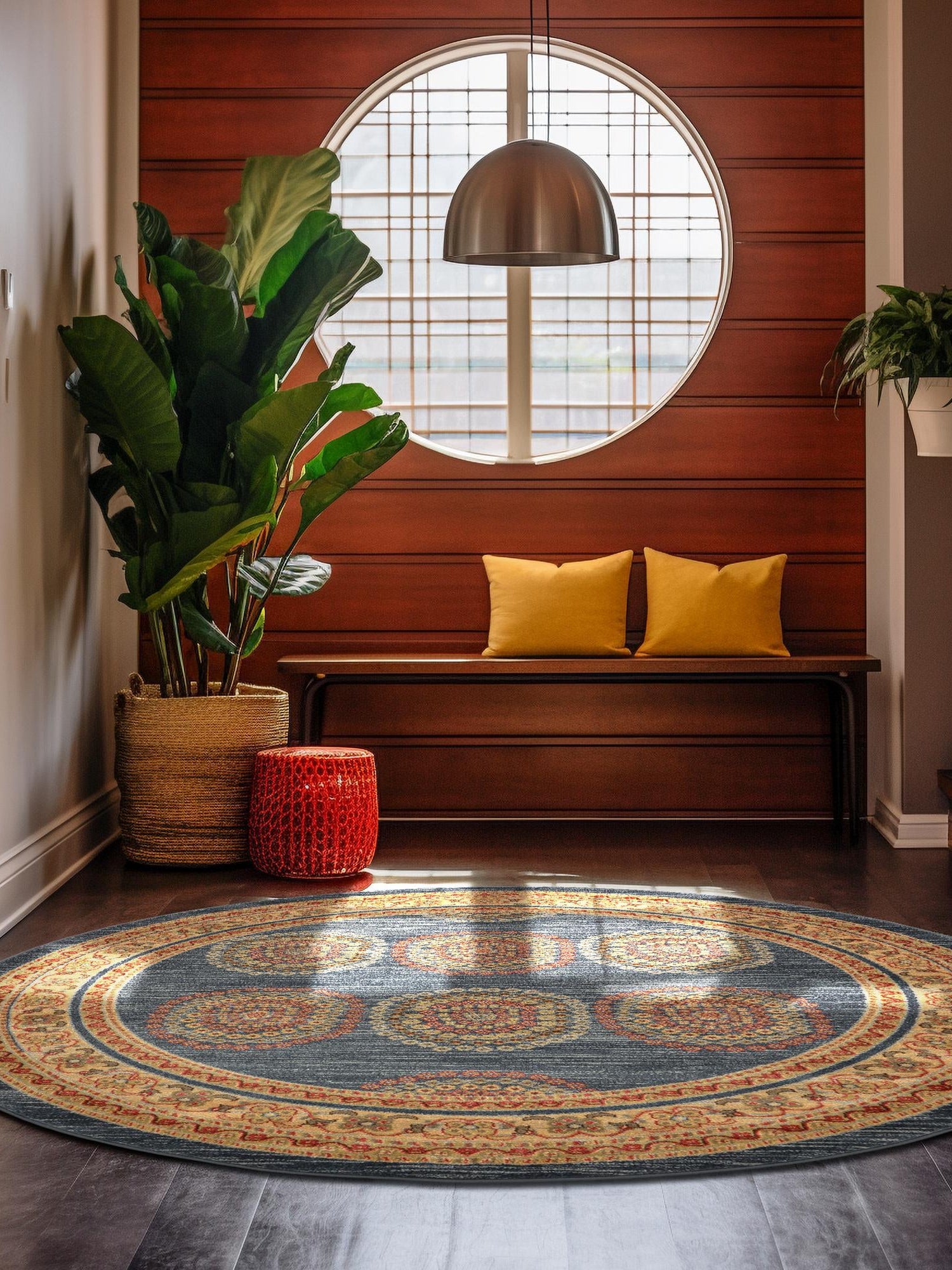 Blue 6' 1 x 6' 1 Fars Round Area Rug 100% Polypropylene Unique Traditional Carpet for Classical Living, Dining Room & Office Spaces for Sale at Rug Engine