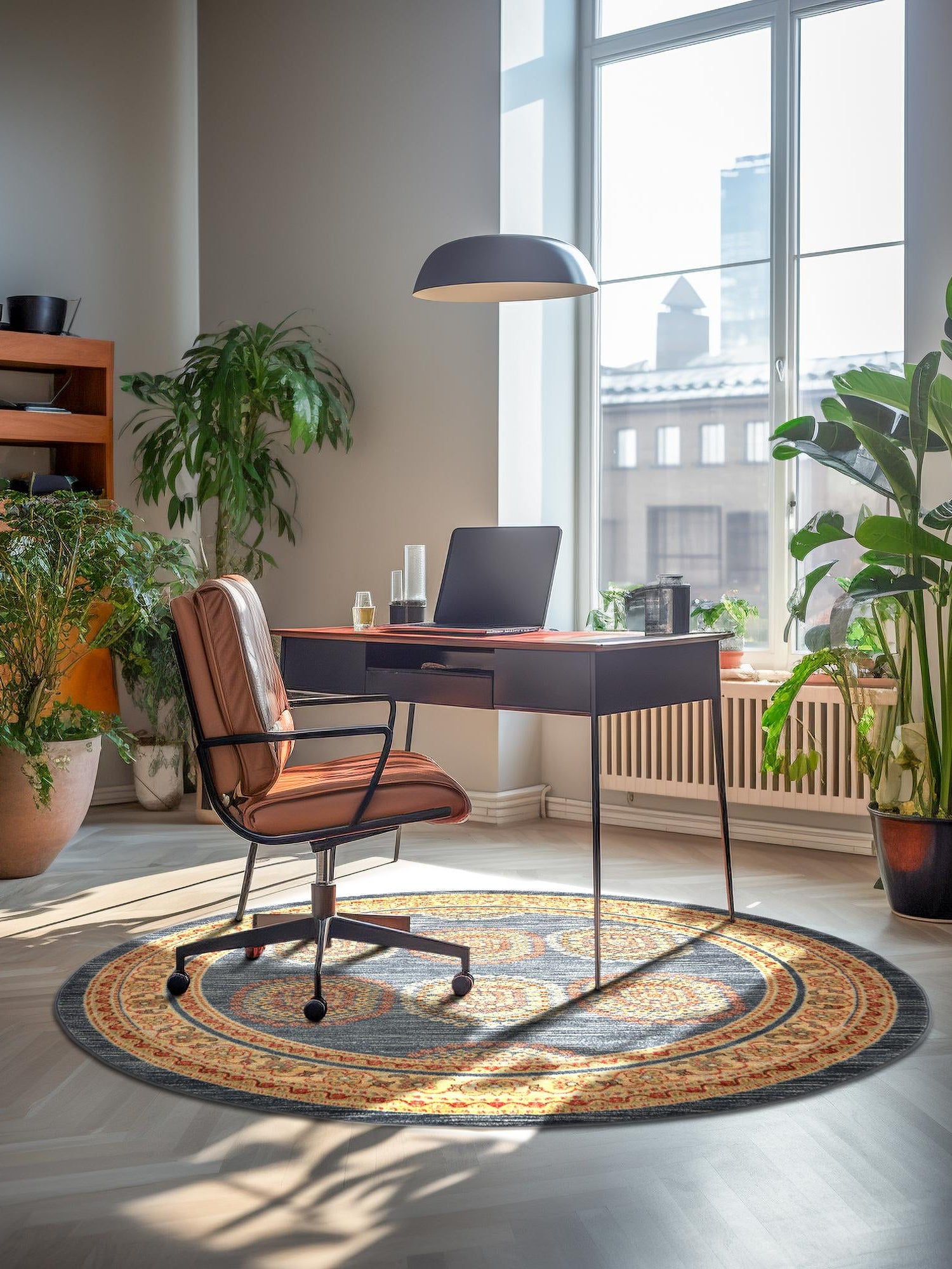 Blue 6' 1 x 6' 1 Fars Round Area Rug 100% Polypropylene Unique Traditional Carpet for Classical Living, Dining Room & Office Spaces for Sale at Rug Engine